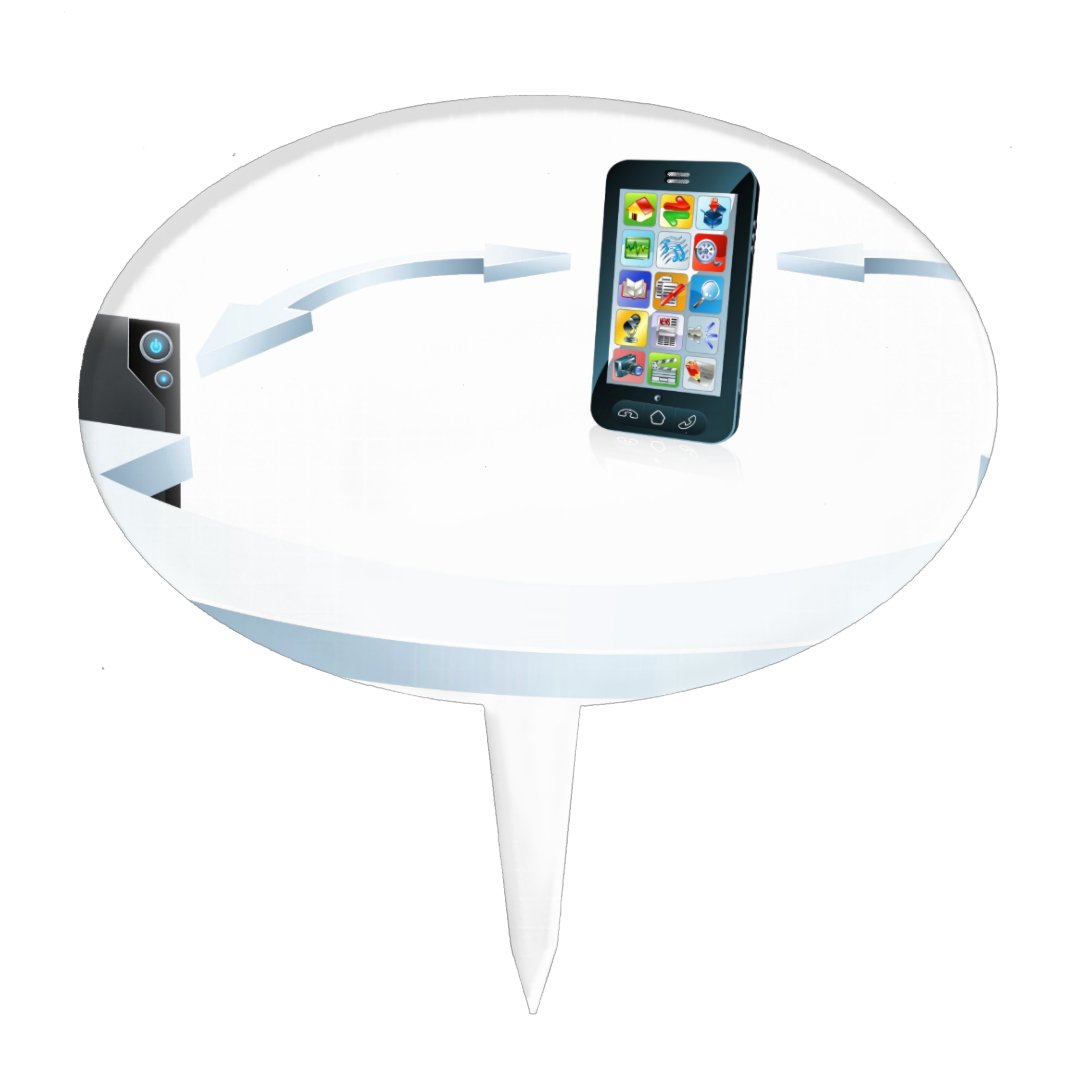 Computer laptop and cell phone connecting cake topper | Zazzle
