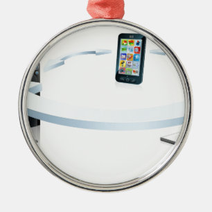 Computer laptop and cell phone connecting metal ornament