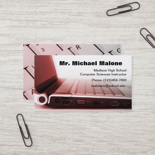 Customizable Computer Laptop Keyboard Technician Teacher Info Business Card Templates