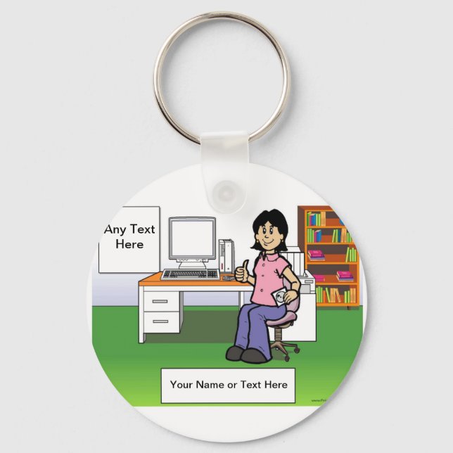 Computer Lover, IT Worker - Female Cartoon  Keychain (Front)