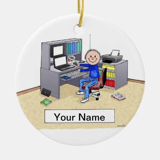 Computer Lover - Male Ceramic Ornament (Front)