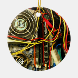 Computer mainboard electronics closeup ceramic ornament