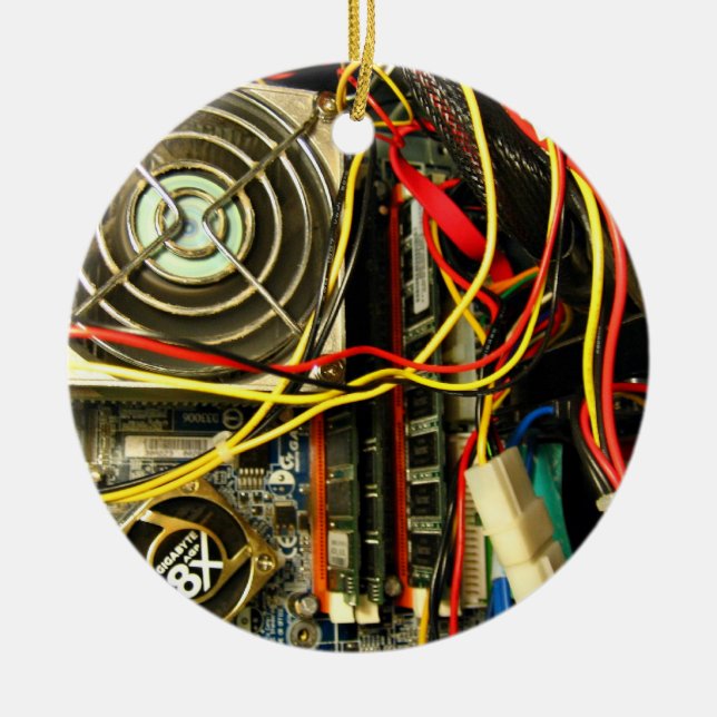 Computer mainboard electronics closeup ceramic ornament (Front)