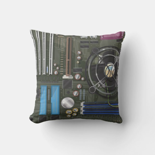 Computer Motherboard Throw Pillow (Front)