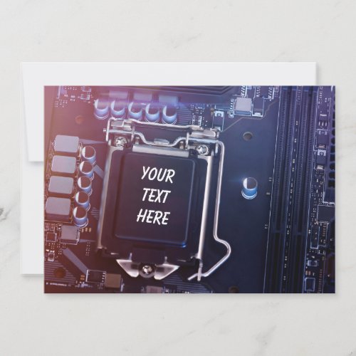 Computer motherboard with text on the CPU Holiday Card