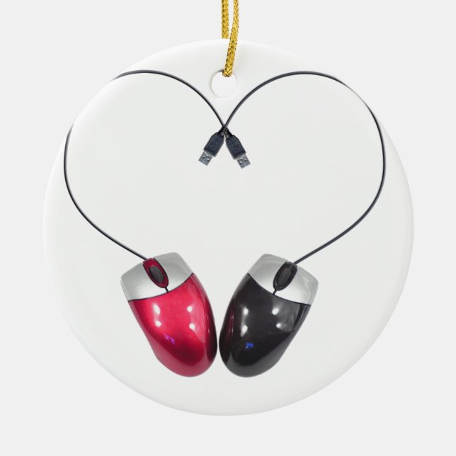 Computer Mouse Heart Ceramic Ornament (Front)