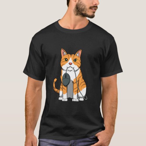Computer Mouse With Cat Kitten Feline Gamer Gaming T_Shirt