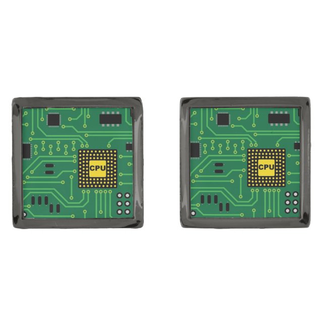 Computer Nerd Circuit Board CPU Cufflinks (Front)