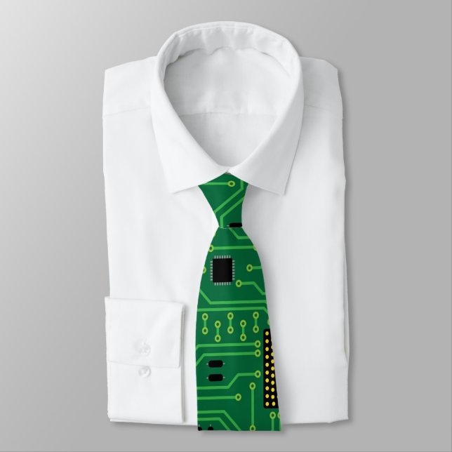 Computer Nerd Circuit Board CPU Neck Tie (Tied)