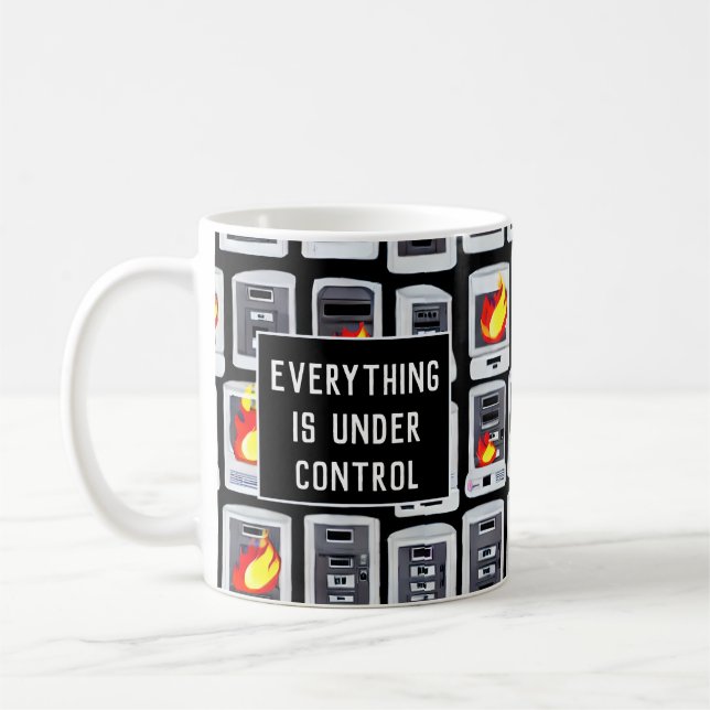 Computer on Fire Funny Illustrated Tech Mug (Left)