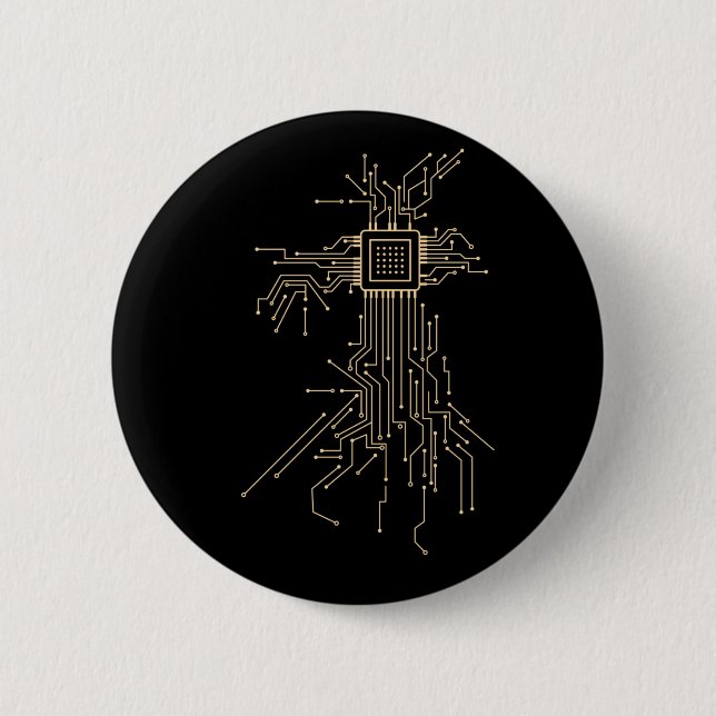 Computer Processor Geeky Electronic Components Button (Front)