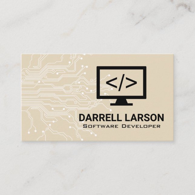 Computer Programmer Icon | Circuit Board Business Card (Front)