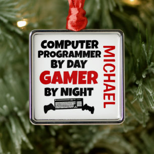 Computer Programmer Loves Playing Video Games Metal Ornament