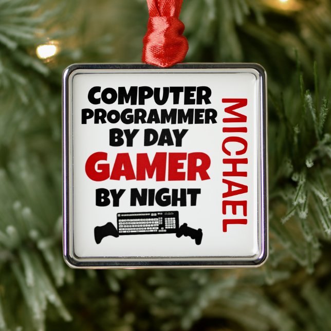 Computer Programmer Loves Playing Video Games Metal Ornament (Tree)
