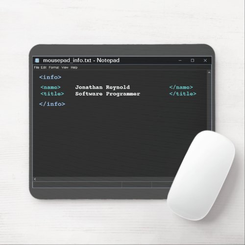 Computer Programmer Notepad Coder Format Dark Mode Mouse Pad