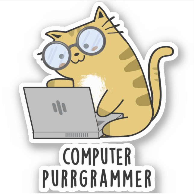 Computer Purr-grammer Funny Cat Pun  Sticker (Front)
