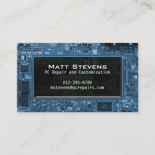 Customizable Computer Repair Business Card Circuits Window
