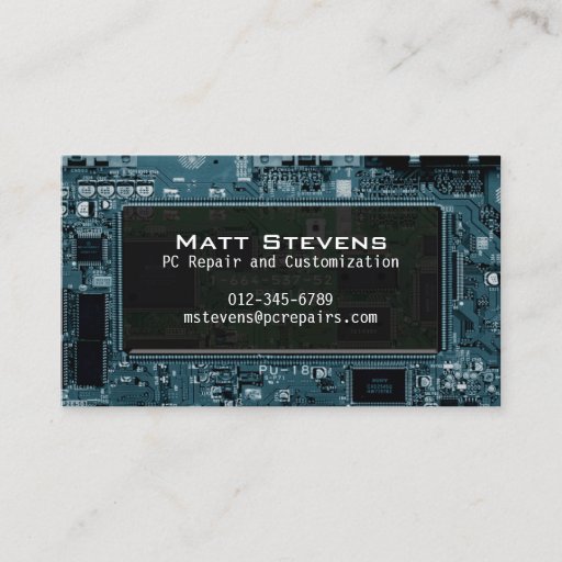 Customizable Computer Repair Business Card Circuits Window