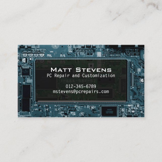 Computer Repair Business Card Circuits Window (Front)