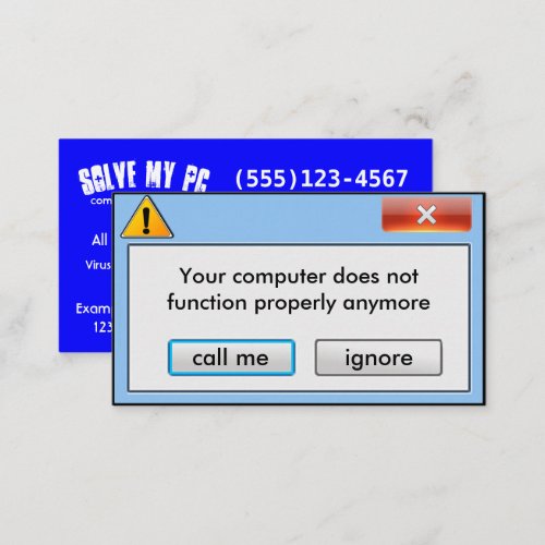 Computer Repair Company pop up message Business Card