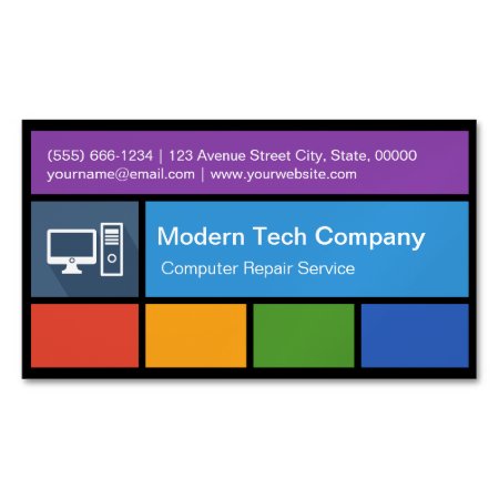 Computer Repair Retailer - Colorful Tiles Creative Business Card Magne