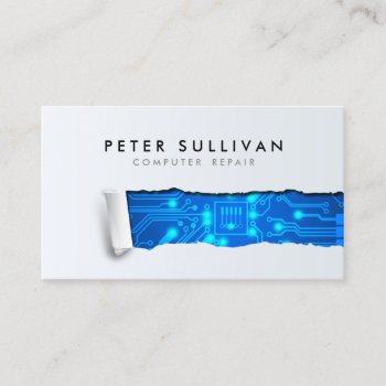 Computer Repair Ripped Paper Electronic Circuits Business Card by businesscardsstore at Zazzle