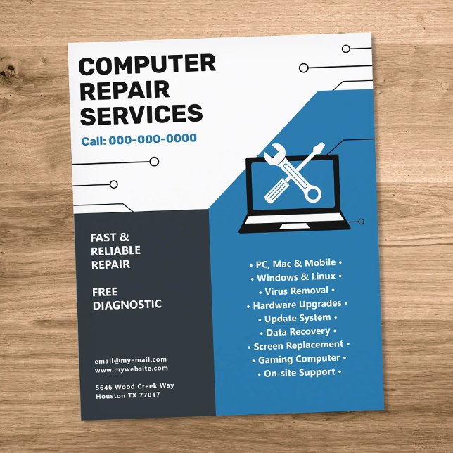 Computer Repair Services Blue  Flyer (Computer Repair Services Blue Flyer)