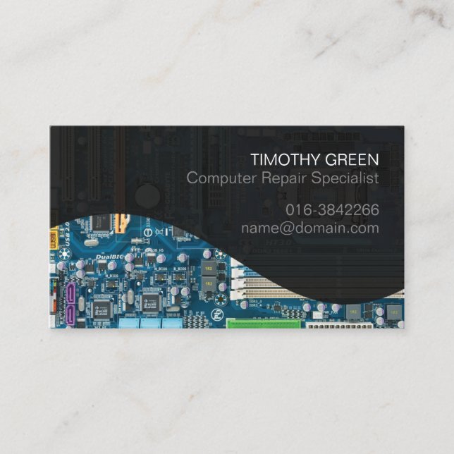 Computer Repair Specialist Mother Board Circuits Business Card (Front)