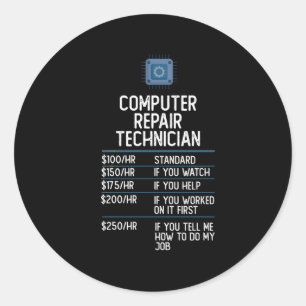 computer repair technician funny gift present idea classic round sticker
