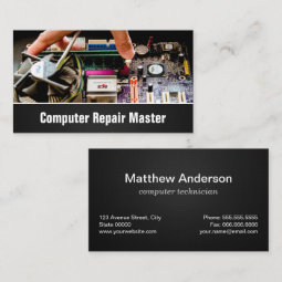 Computer Repair Technician PC Motherboard Photo Business Card | Zazzle