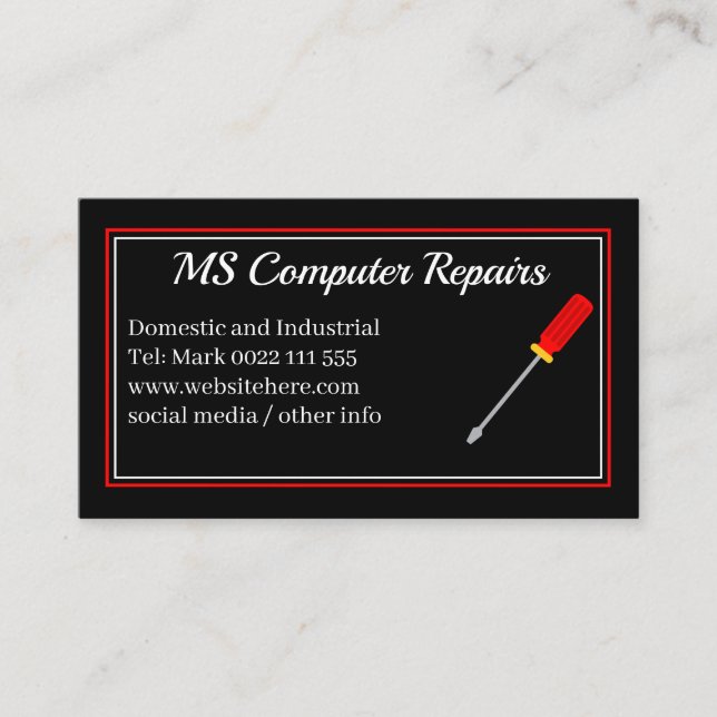 Computer Repairs Black Business Card (Front)