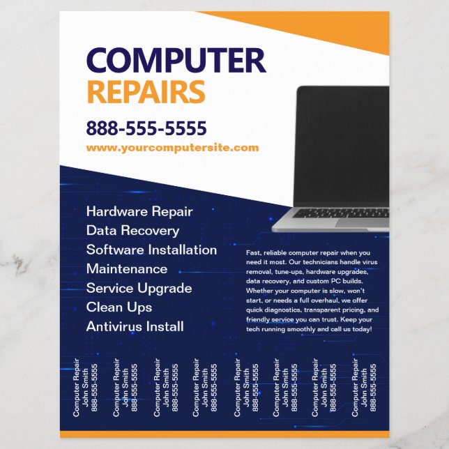 Computer Repairs with Tear Offs Flyer Template (Front)