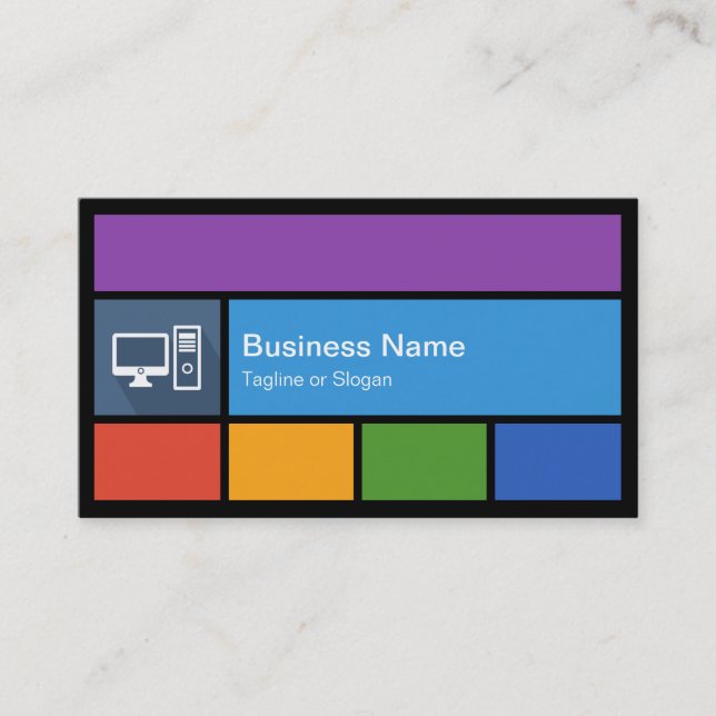 Computer Retailer Repair - Colorful Tiles Creative Business Card (Front)