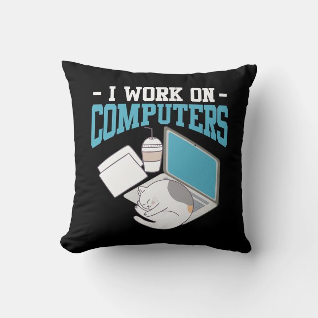 Computer Science Cat Gaming Nerd Kitten Programmer Throw Pillow (Front)