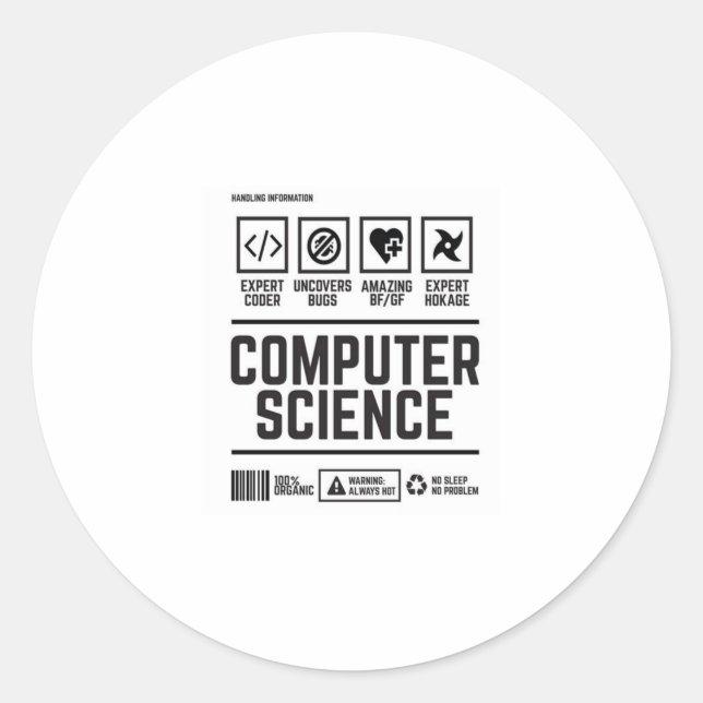 computer science classic round sticker (Front)