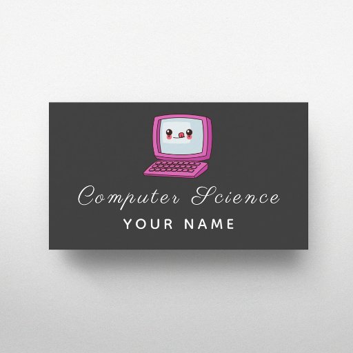 Customizable Computer Science Cute Kawaii Laptop Elegant Gray Business Card