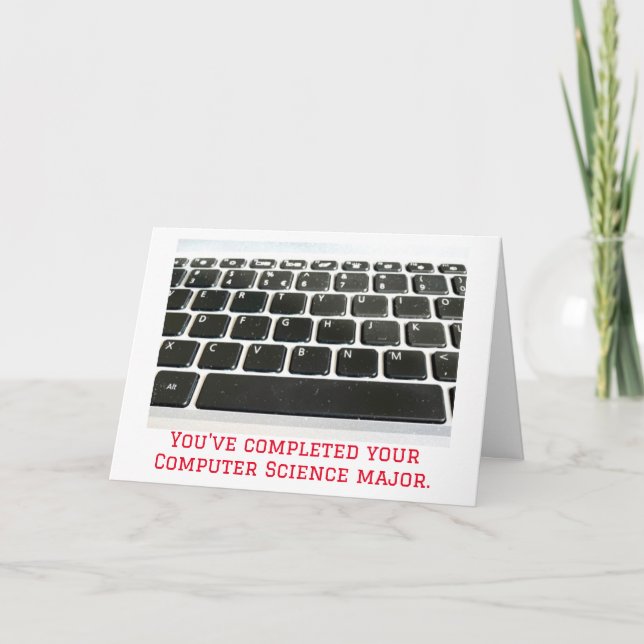 Computer Science Degree with Keyboard Congrats Letterpress Thank You Card (Front)