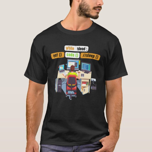 Computer Science Python Coder Eat Code Sleep Humor T-Shirt (Front)