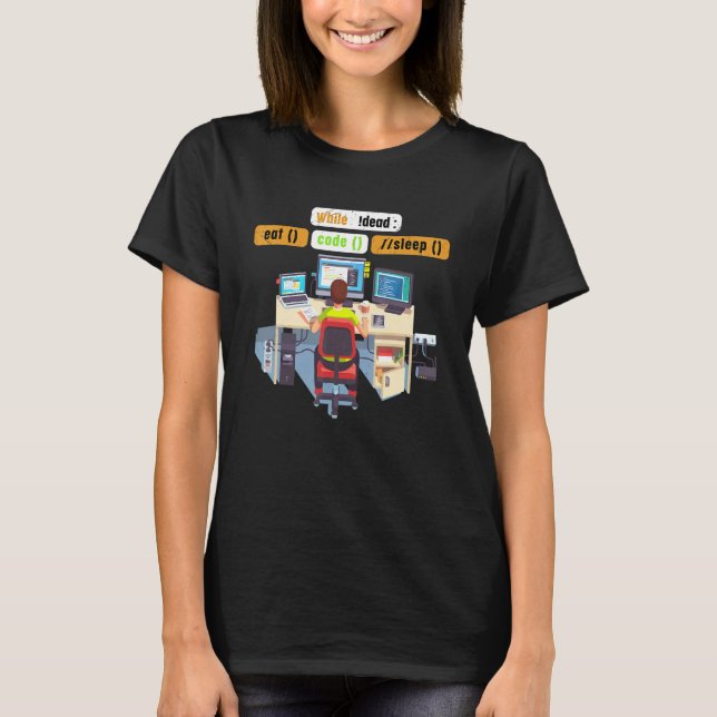 Computer Science Python Coder Eat Code Sleep Humor T-Shirt (Front)