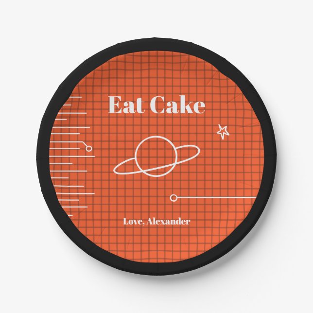 Computer Screen Spaceship Eat Cake Birthday  Paper Plates (Front)