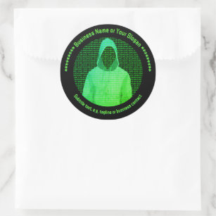 Computer Security - Hooded Hacker - Custom Wording Classic Round Sticker
