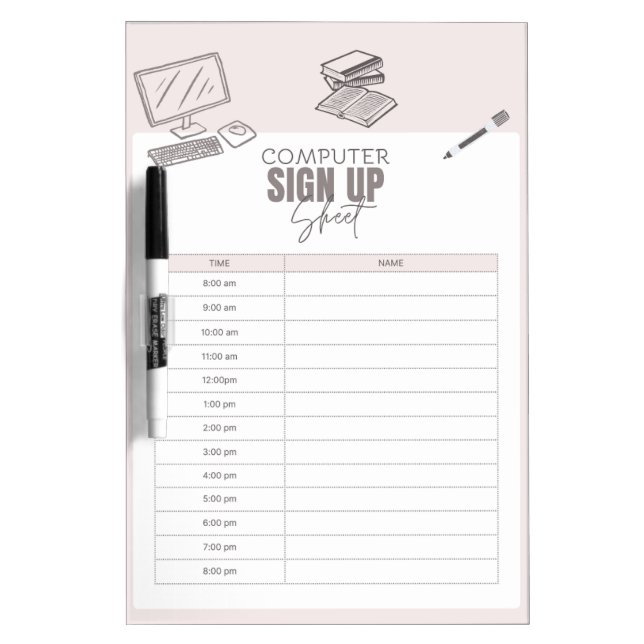 Computer Sign Up Dry Erase Board (Front)