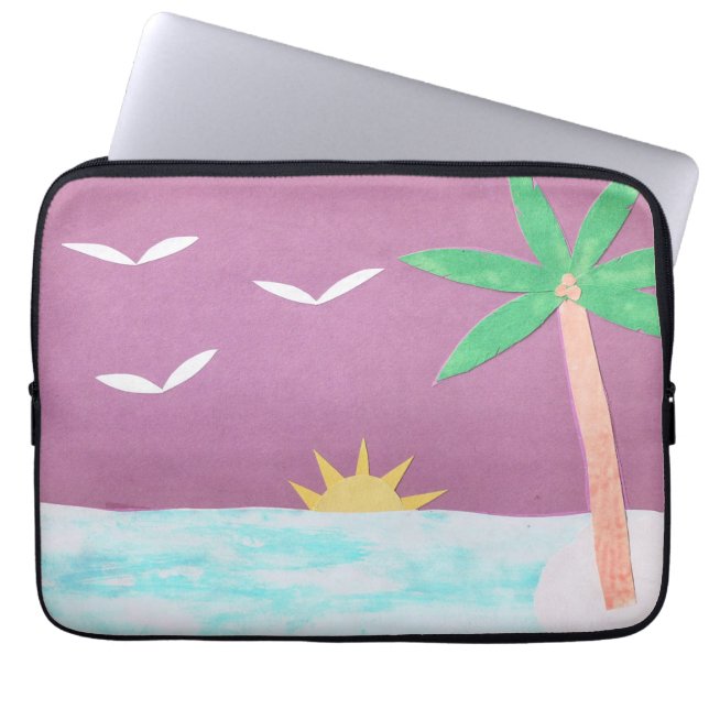Computer Sleeve with a Palm and Ocean Scene (Front)