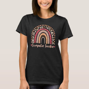 Computer Teacher Leopard Rainbow Boho T-Shirt