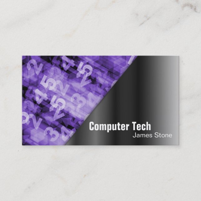 Computer Tech Business Card Black & Purple Numbers (Front)