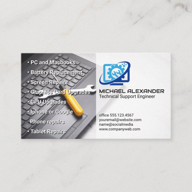 Computer Technician | Hardware Tools  Business Card (Front)