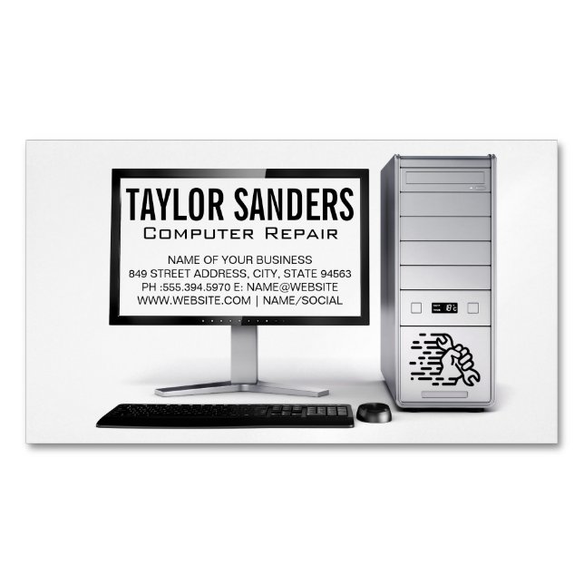Computer Technician Repair Business Card Magnet (Front)