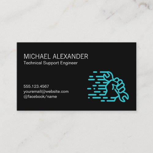 Computer Technician  Wrench in Hand Business Card