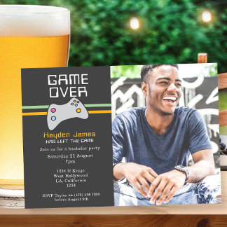 Computer Video Game Over Batchelor Party Invitation