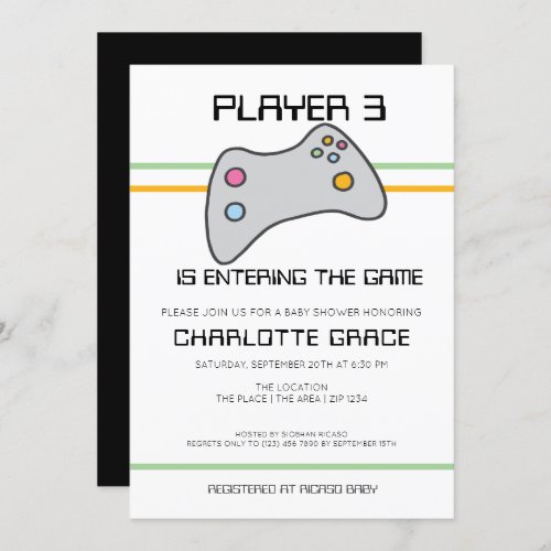 Computer Video Game Player Has Entered Baby Shower Invitation